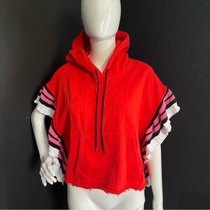 MSGM Red Cotton Ruffle Hoodie